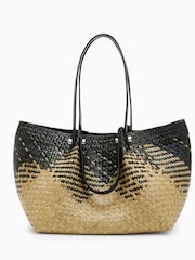 AllSaints Black Allington Straw Tote Bag - Image 2 of 7