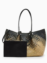 AllSaints Black Allington Straw Tote Bag - Image 3 of 7