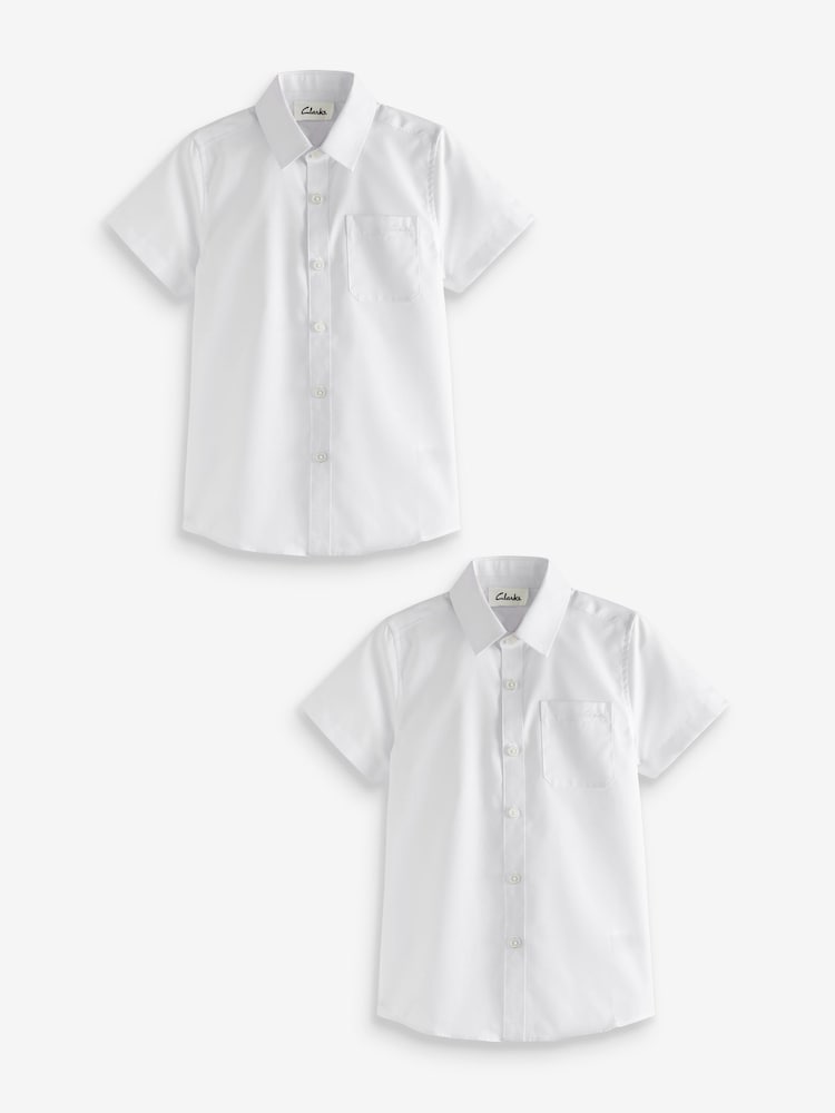 Clarks White Short Sleeve Clarks Boys School Shirts 2 Pack - Image 1 of 5