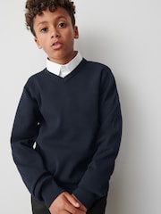 Clarks Navy Blue Long Sleeve School Knitted V-Neck Jumper - Image 1 of 8