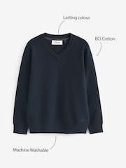 Clarks Navy Blue Long Sleeve School Knitted V-Neck Jumper - Image 8 of 8