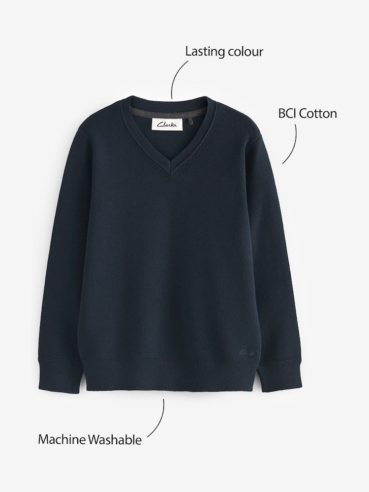 Clarks Navy Blue Long Sleeve School Knitted V-Neck Jumper - Image 8 of 8
