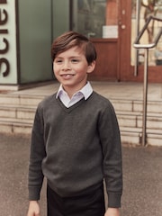 Clarks Grey Long Sleeve School Knitted V-Neck Jumper - Image 1 of 7