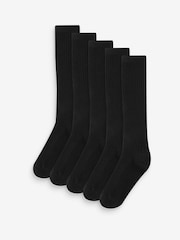 Schwarz gerippt - Kniestrümpfe mit hohem Baumwollanteil, 5er-Pack - Bild 1 von 2