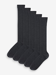 Grey Ribbed 5 Pack Cotton Rich Knee High Socks - Image 1 of 2