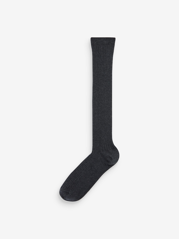 Grey Ribbed 5 Pack Cotton Rich Knee High Socks - Image 2 of 2