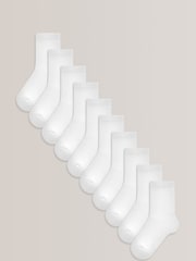White 10 Pack Cotton Rich Cushioned Footbed Ribbed Socks - Image 1 of 2