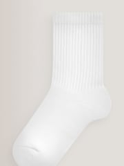 White 10 Pack Cotton Rich Cushioned Footbed Ribbed Socks - Image 2 of 2