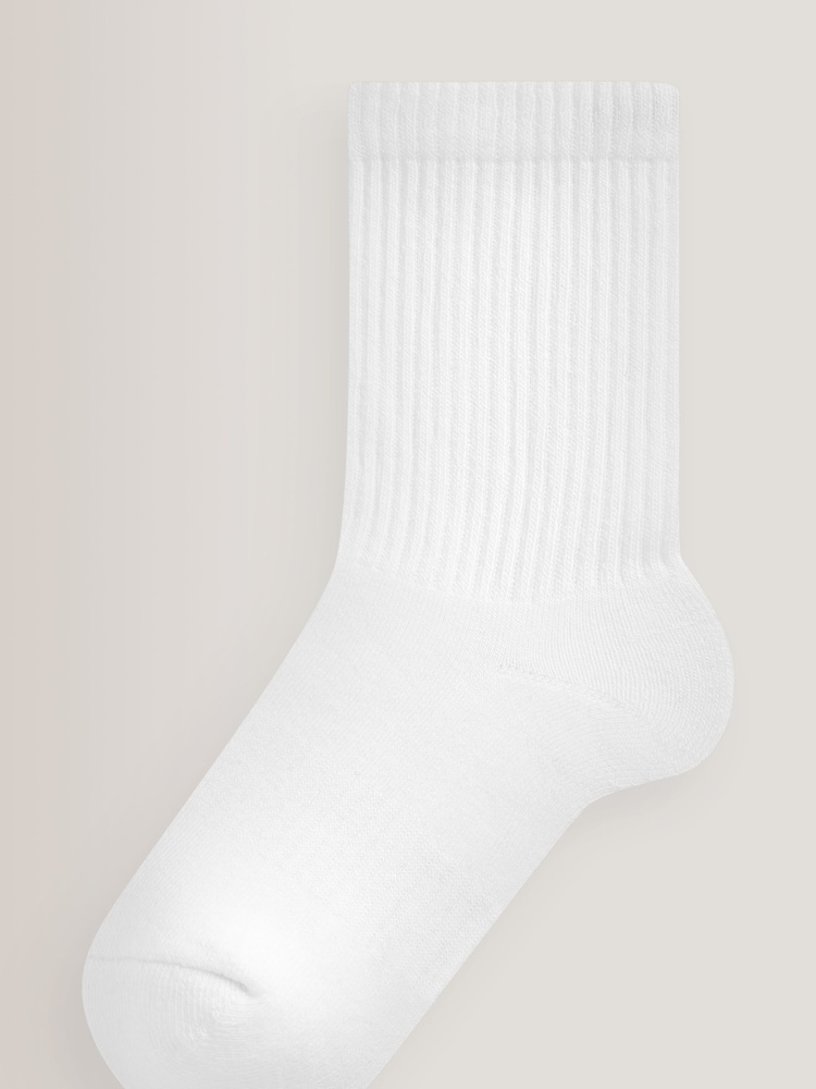 White 10 Pack Cotton Rich Cushioned Footbed Ribbed Socks - Image 2 of 2