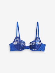 Cobalt Blue Non Pad Plunge Floral Embroidered Bra - Image 4 of 5