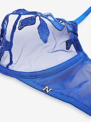 Cobalt Blue Non Pad Plunge Floral Embroidered Bra - Image 5 of 5