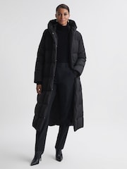 Reiss Black Larissa Long Belted Puffer Coat - Image 1 of 6