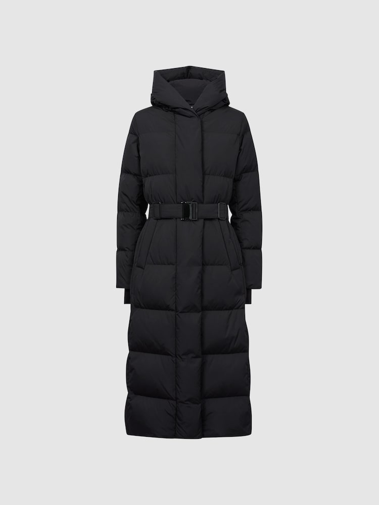 Reiss Black Larissa Long Belted Puffer Coat - Image 2 of 6