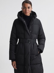 Reiss Black Larissa Long Belted Puffer Coat - Image 3 of 6