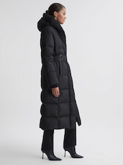 Reiss Black Larissa Long Belted Puffer Coat - Image 4 of 6