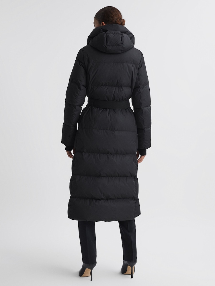 Reiss Black Larissa Long Belted Puffer Coat - Image 6 of 6