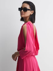 Reiss Bright Pink Anna Open Back Split Sleeve Mini Dress - Image 3 of 5