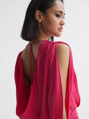 Reiss Bright Pink Anna Open Back Split Sleeve Mini Dress - Image 4 of 5