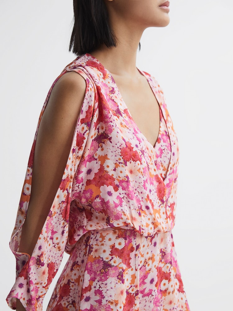 Reiss Pink Annalisa Open Back Split Sleeve Mini Dress - Image 1 of 5