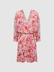 Reiss Pink Annalisa Open Back Split Sleeve Mini Dress - Image 2 of 5