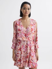 Reiss Pink Annalisa Open Back Split Sleeve Mini Dress - Image 4 of 5