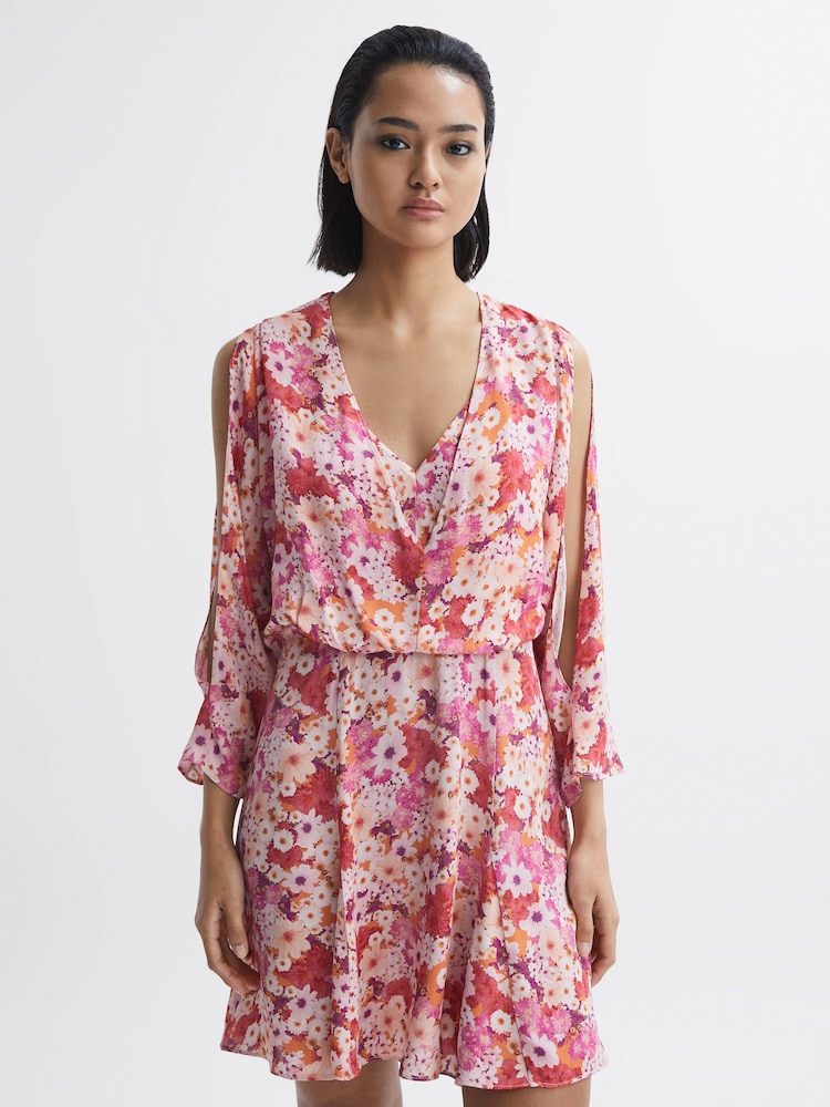 Reiss Pink Annalisa Open Back Split Sleeve Mini Dress - Image 4 of 5