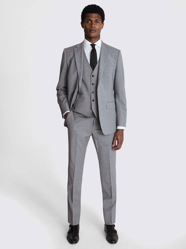MOSS Light Grey Tailored Fit Performance Marl Suit Jacket - Image 4 of 6
