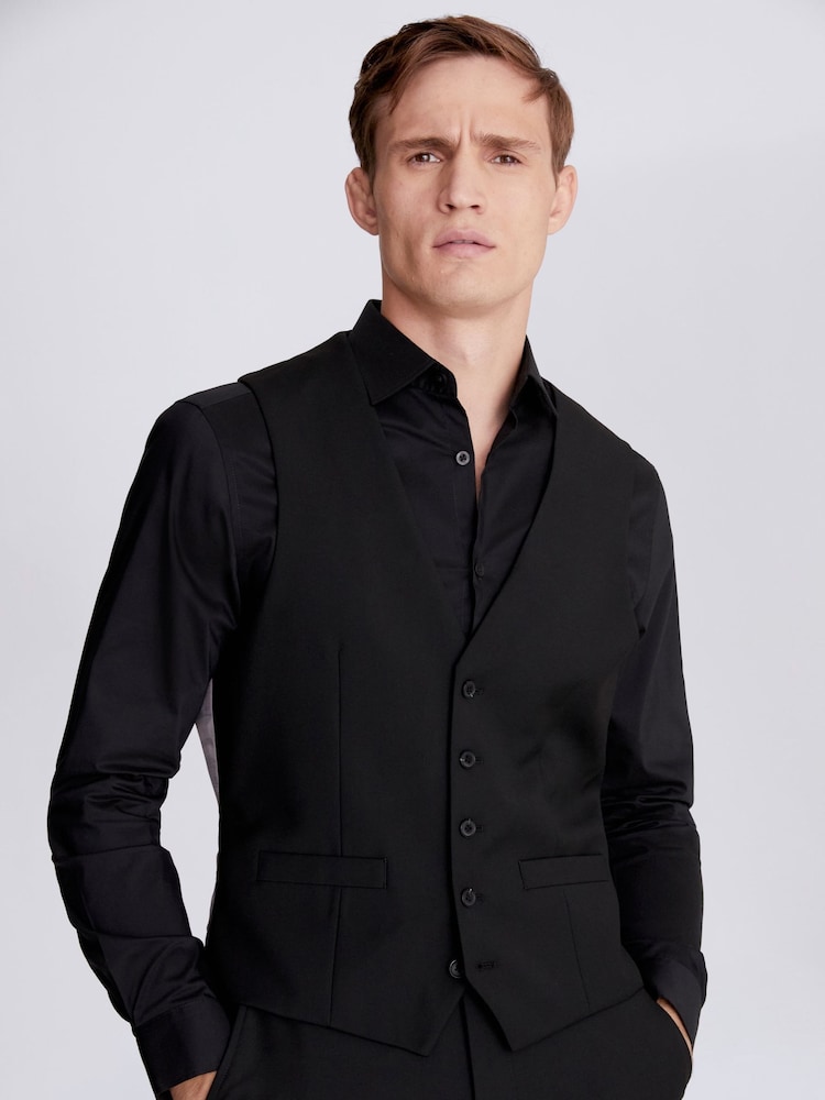 MOSS Black Stretch Suit: Waistcoat - Image 1 of 4 MOSS Black Stretch Suit: Waistcoat - Image 1 of 4