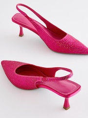 Pink Forever Comfort Jewel Studded Slingback Kitten Heels - Image 1 of 7