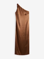 Brown Rochelle Satin One Shoulder Midi Dress - Image 1 of 1