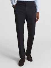 Reiss Navy Class Cotton Slub Formal Slim Fit Trousers - Image 1 of 5