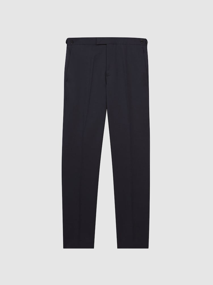 Reiss Navy Class Cotton Slub Formal Slim Fit Trousers - Image 2 of 5