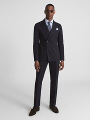 Reiss Navy Class Cotton Slub Formal Slim Fit Trousers - Image 3 of 5