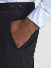 Reiss Navy Class Cotton Slub Formal Slim Fit Trousers - Image 4 of 5