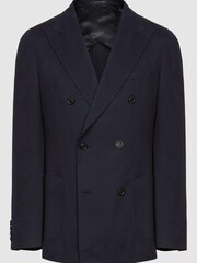 Reiss Navy Class Double Breasted Cotton-Linen Slim Fit Blazer - Image 2 of 7
