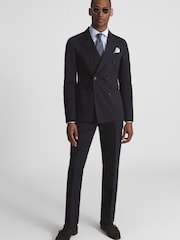 Reiss Navy Class Double Breasted Cotton-Linen Slim Fit Blazer - Image 3 of 7
