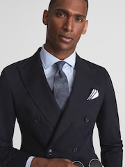 Reiss Navy Class Double Breasted Cotton-Linen Slim Fit Blazer - Image 4 of 7