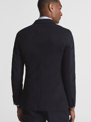 Reiss Navy Class Double Breasted Cotton-Linen Slim Fit Blazer - Image 5 of 7