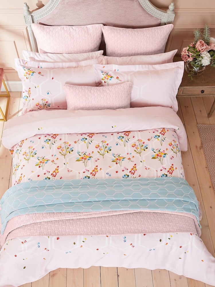 Ted Baker Blue Trellis Cotton Jacquard Knit Throw - Image 4 of 4
