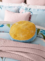Ted Baker Blue New Hampton Cotton Velvet Embroidered Piped Cushion - Image 1 of 4