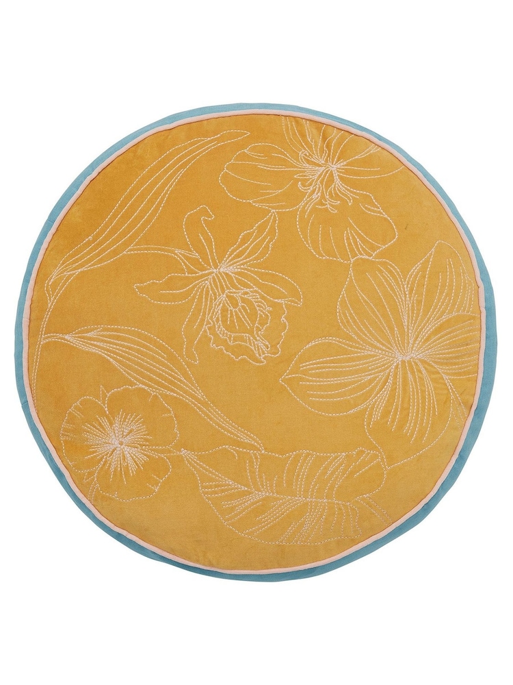 Ted Baker Blue New Hampton Cotton Velvet Embroidered Piped Cushion - Image 2 of 4