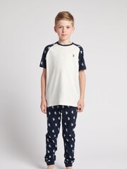 Niebieski komplet U.s. Polo Assn. Dhm z nadrukiem na całej powierzchni: koszulka i spodnie - Image 1 of 8