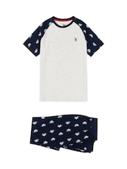 Niebieski komplet U.s. Polo Assn. Dhm z nadrukiem na całej powierzchni: koszulka i spodnie - Image 6 of 8