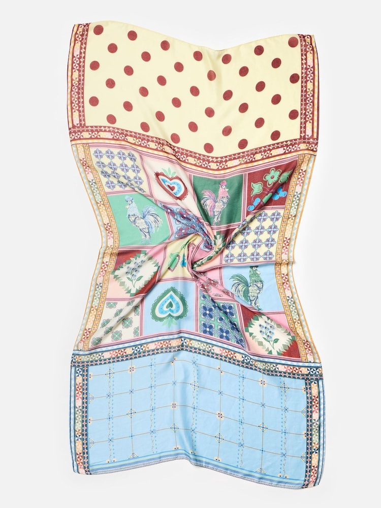 Oliver Bonas Cream Tile Print Lightweight Scarf - Image 2 of 5