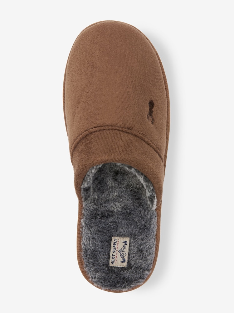 Tan Brown Stag Faux Fur Lined Mule Slippers - Image 3 of 4