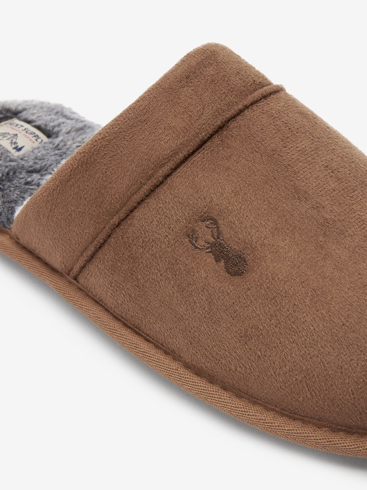 Tan Brown Stag Faux Fur Lined Mule Slippers - Image 4 of 4