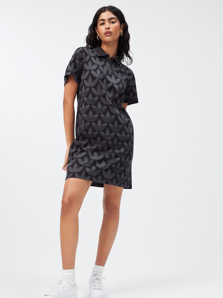 adidas originals Trefoil Monogram Polo Black Dress - Image 2 of 5