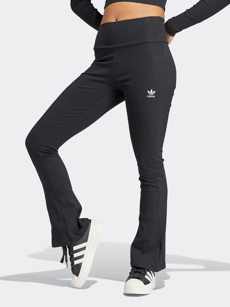 adidas Originals Black Essentials Rib Flared Leggings - Image 1 of 6