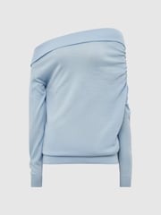 Reiss Blue Gracey Off Shoulder Wool Top - Image 2 of 5