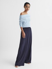Reiss Blue Gracey Off Shoulder Wool Top - Image 3 of 5